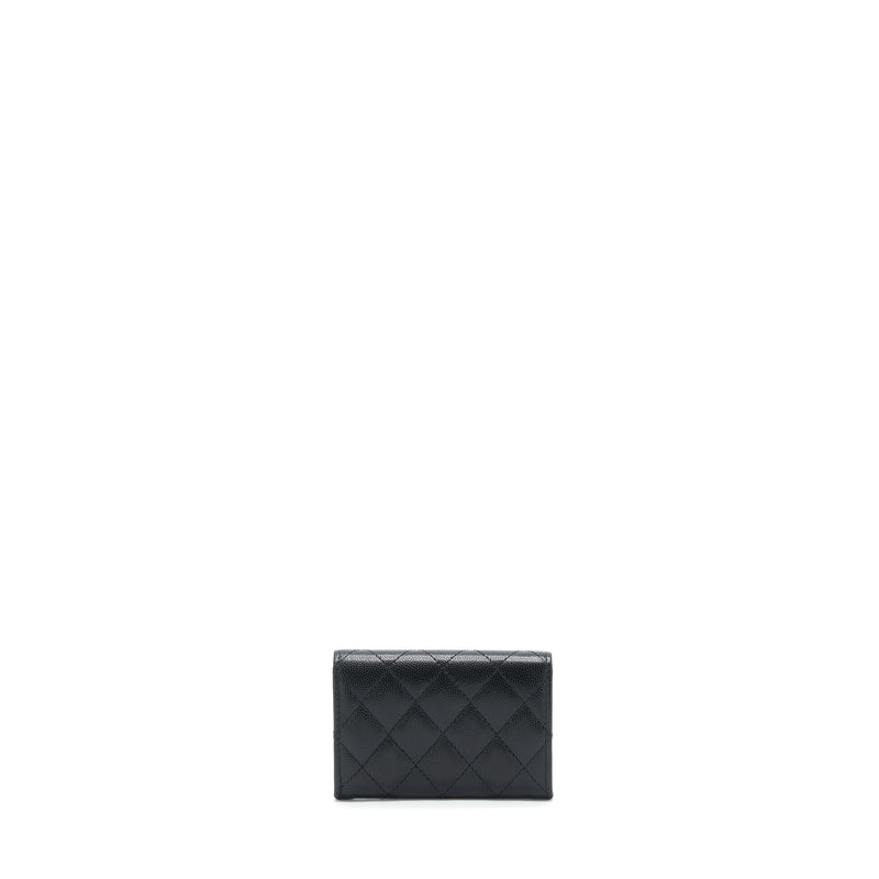 Chanel 22S Detailed Logo Mini Flap Card Holder Caviar Black LGHW