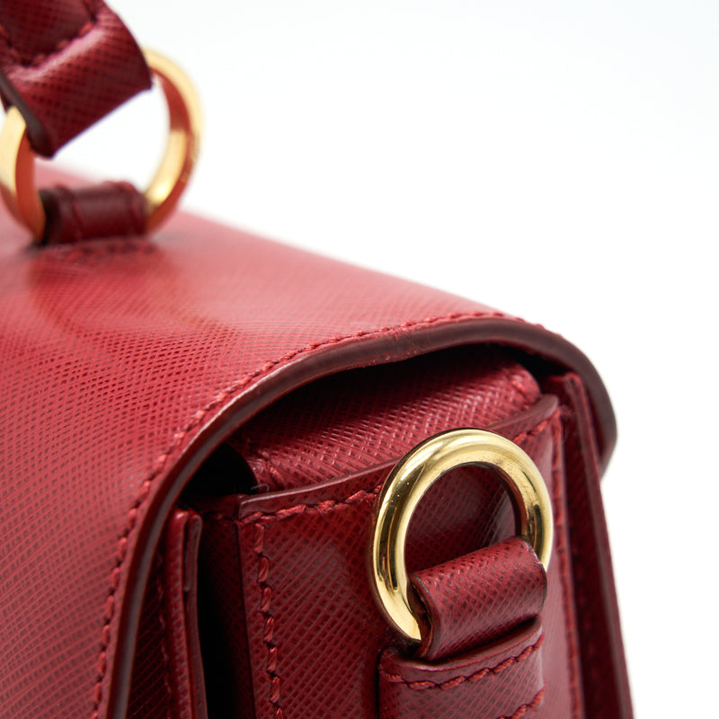 Ferragamo Top Handle Tote Bag Saffiano Leather Red GHW