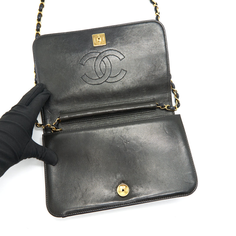 Chanel Classic Vintage Black Calfskin Big CC 24K Gold Chain