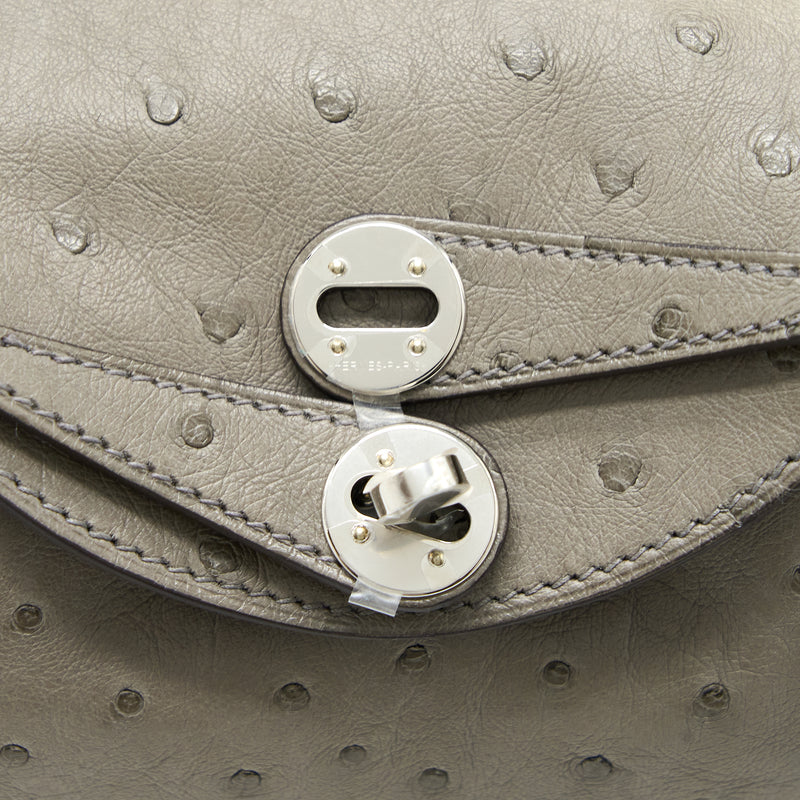 Hermes Mini Lindy Ostrich 81 Gris Tourterelle SHW Stamp U