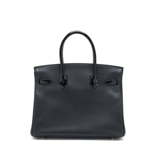Hermes Birkin 30 Shiny Touch Crocodile Niloticus/Tairullon Novillo Black RGHW Stamp D