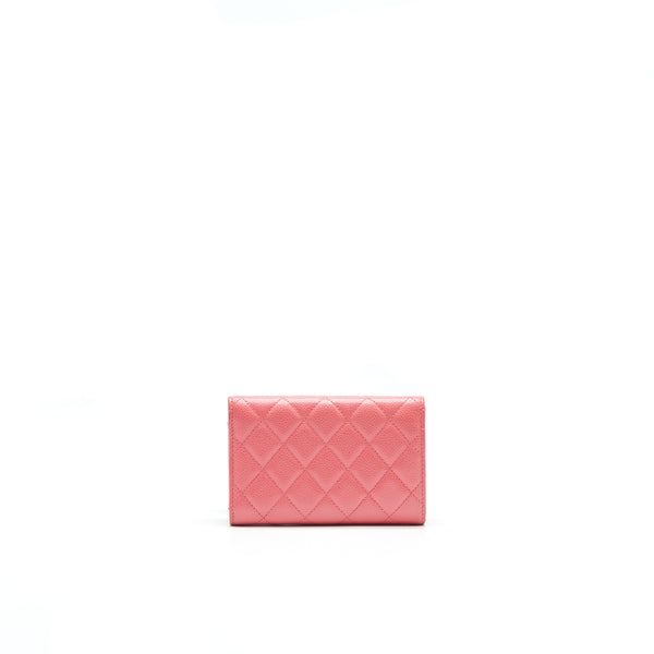 CHANEL CAVIAR FLAP WALLET ROSE PINK WITH GOLD CC LOGO