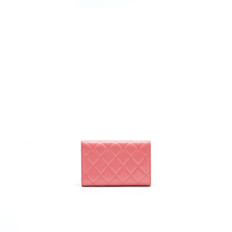 CHANEL CAVIAR FLAP WALLET ROSE PINK WITH GOLD CC LOGO