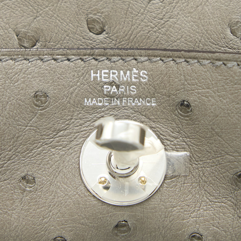 Hermes Mini Lindy Ostrich 81 Gris Tourterelle SHW Stamp U
