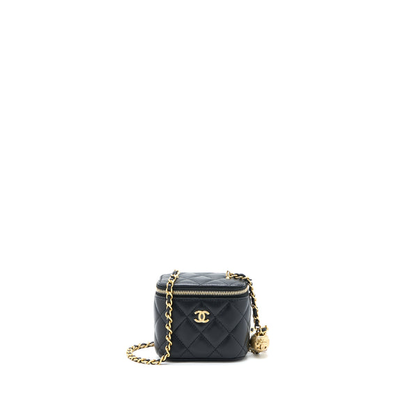 Chanel Pearl Crush Mini Vanity with Chain Lambskin Black GHW (Microchip)