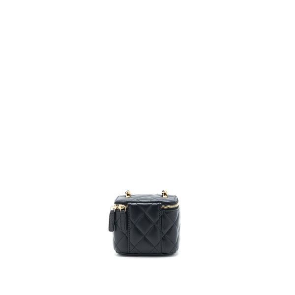 Chanel Pearl Crush Mini Vanity with Chain Lambskin Black GHW (Microchip)