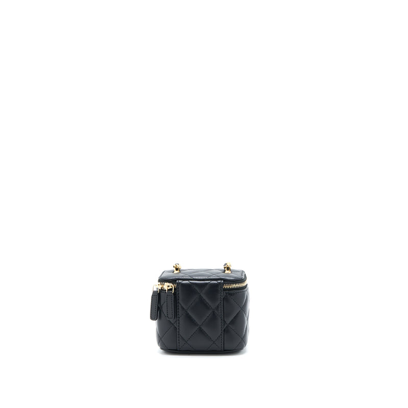 Chanel Pearl Crush Mini Vanity with Chain Lambskin Black GHW (Microchip)