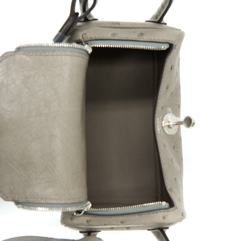 Hermes Mini Lindy Ostrich 81 Gris Tourterelle SHW Stamp U