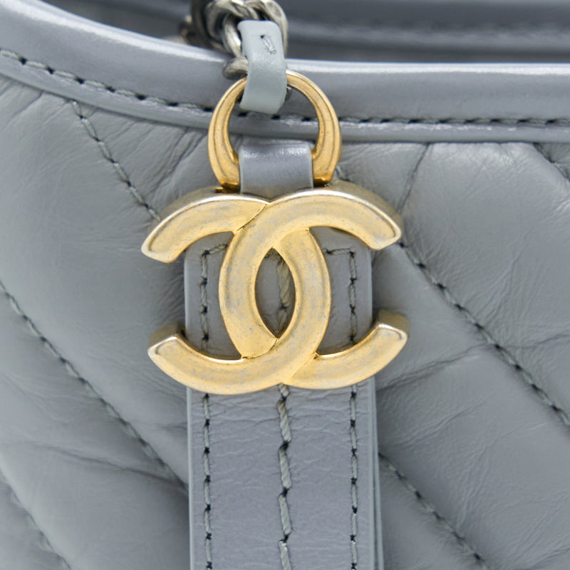 Chanel Chevron Small Gabrielle Hobo Bag Aged Calfskin Grey Multicolour Hardware