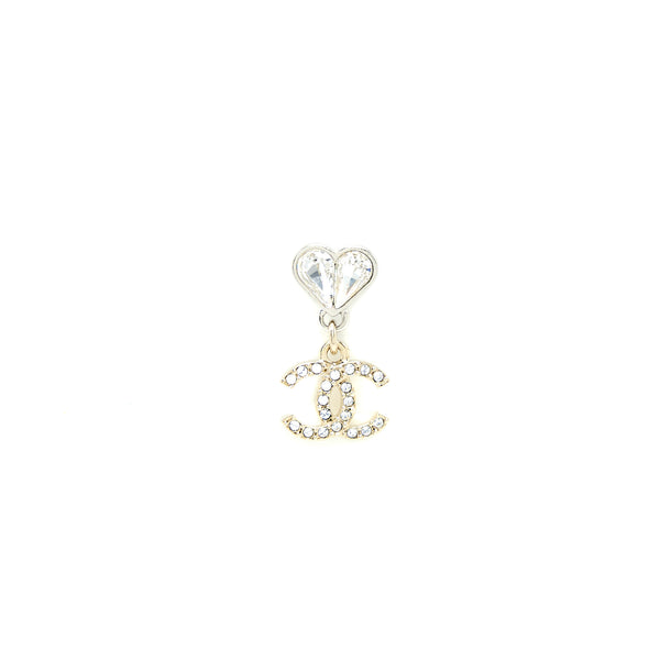 Chanel Heart & CC Drop Earrings Crystal Silver Tone