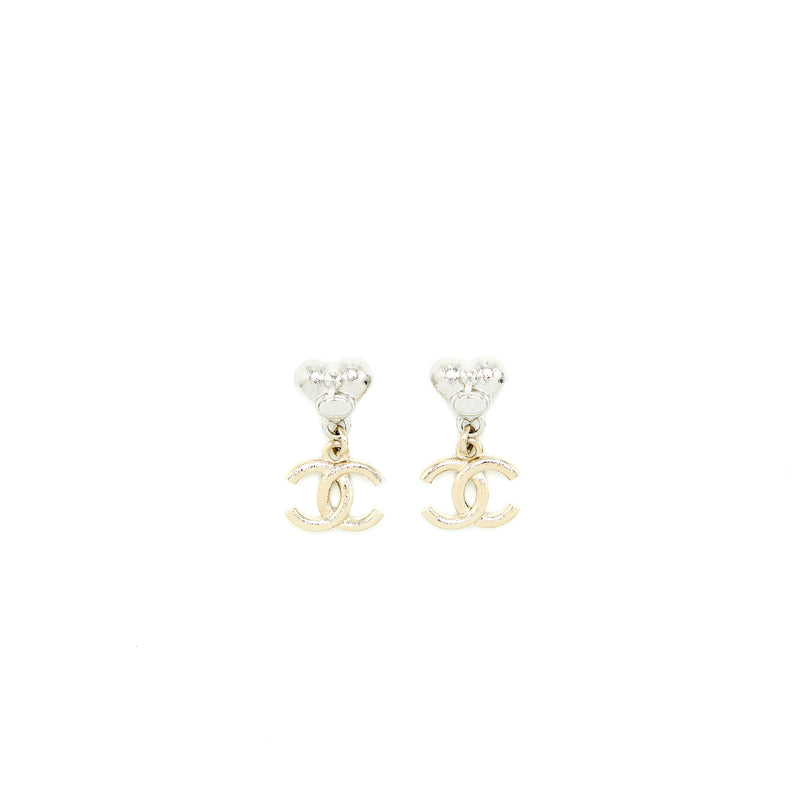 Chanel Silvertone Metal Crystal Round CC Stud Earrings