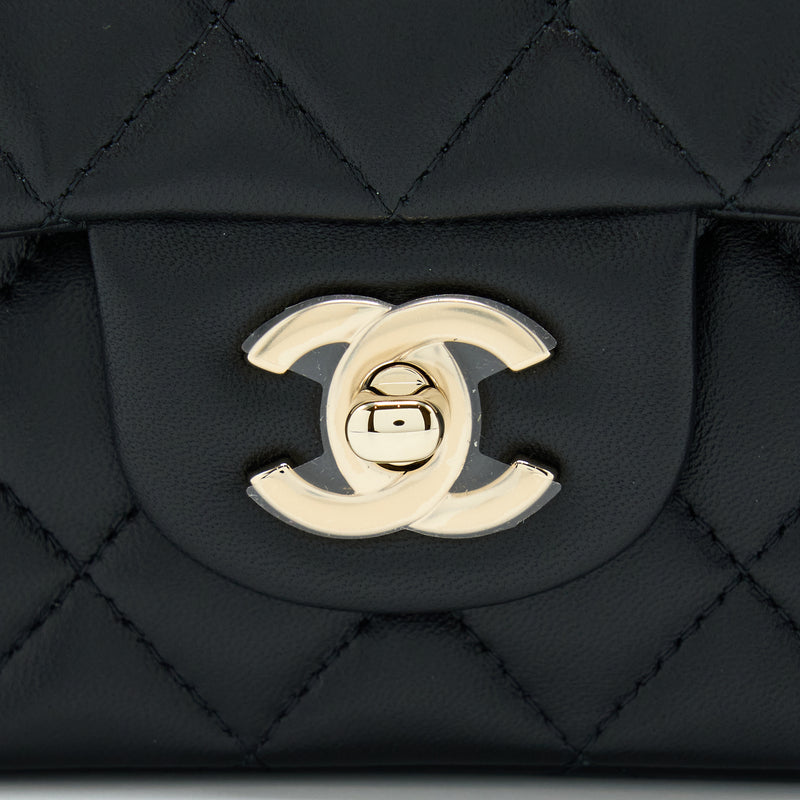 Chanel 22A Top Handle Mini Rectangular Flap Bag Lambskin Black GHW (Microchip)