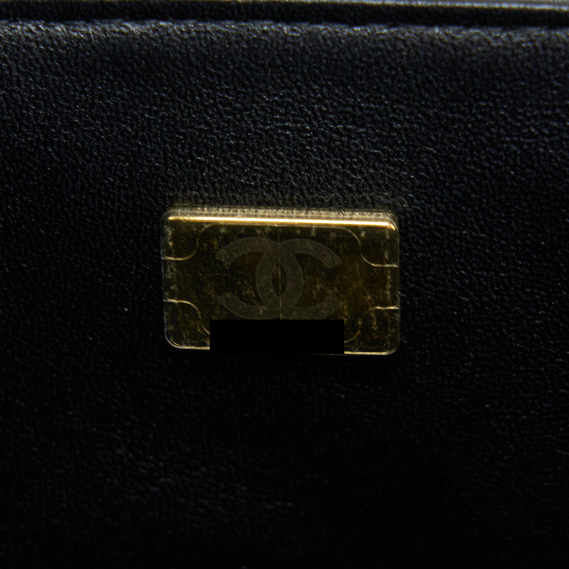 Chanel 22A Top Handle Mini Rectangular Flap Bag Lambskin Black GHW (Microchip)