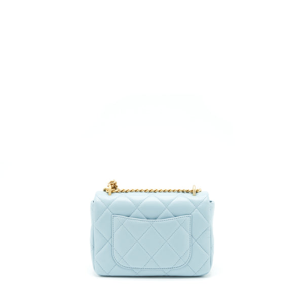 Chanel 22P Seasonal Mini Square Flap Bag Lambskin Light Blue GHW