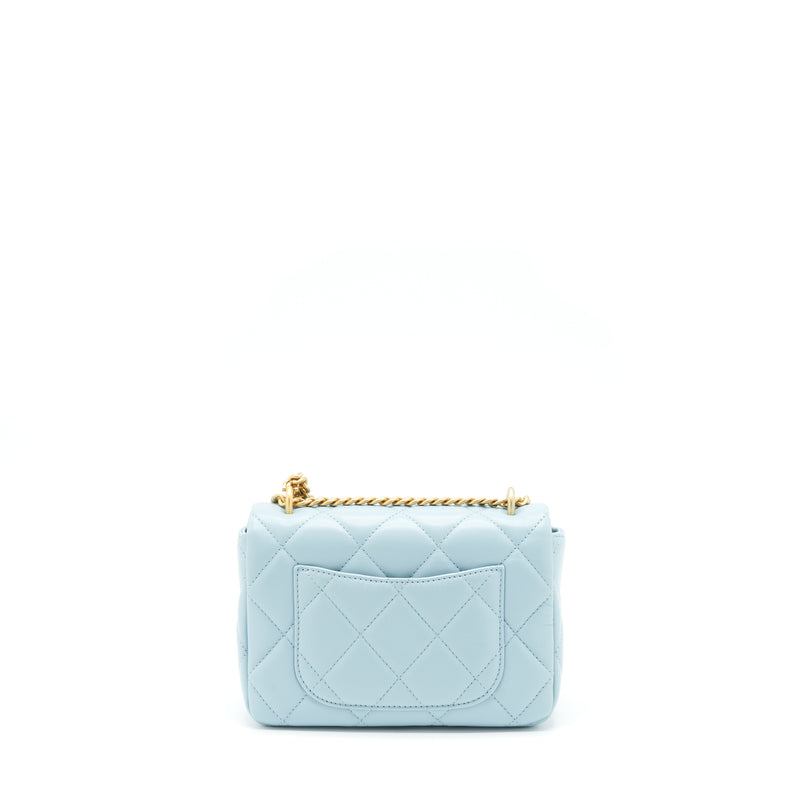 Chanel Mini Top Handle, Light Blue Lambskin Leather, Shiny Gold