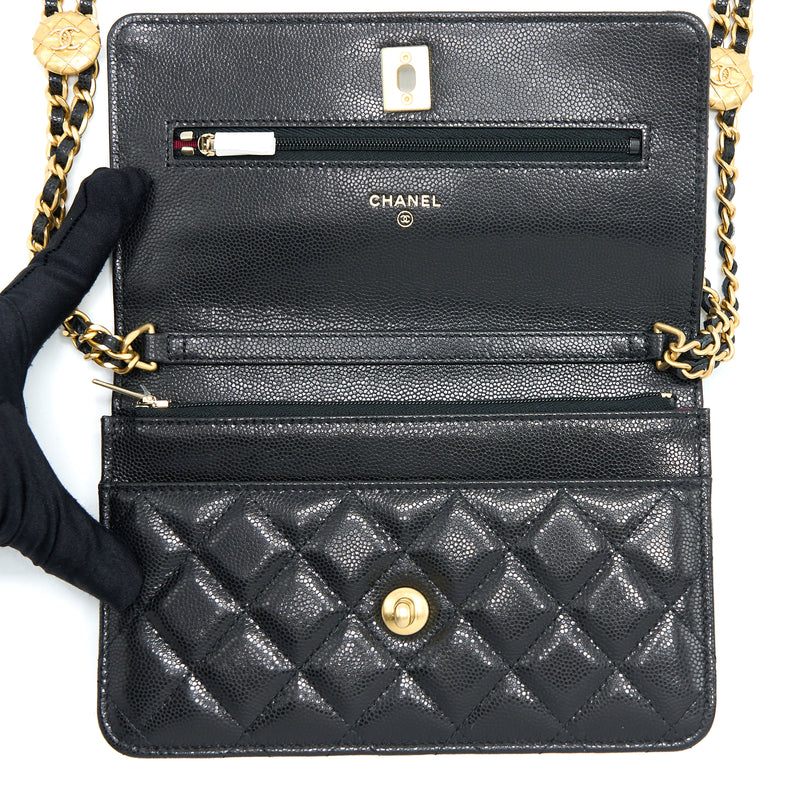 Chanel 22A Twist your button Wallet On Chain Caviar Black GHW (Microch