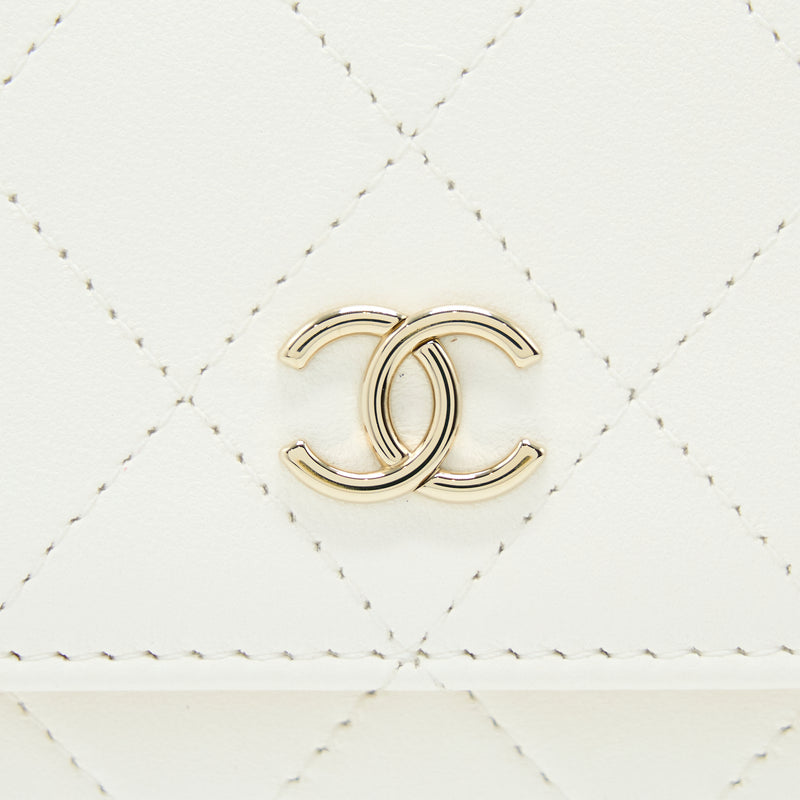 Chanel Rectangular Mini Flap Phone Case Bag Quilted Lambskin White LGHW (Microchip)