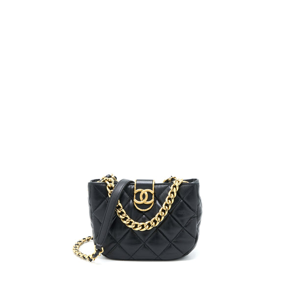 Chanel Quilted Hobo Crossbody Bag Lambskin Black Brushed GHW (Microchip)