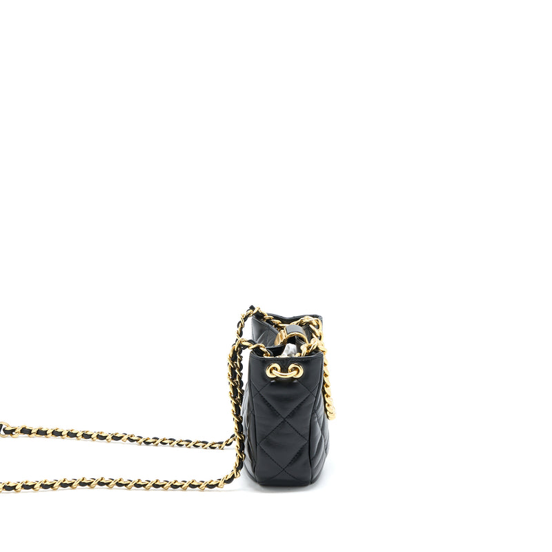 Chanel Quilted Hobo Crossbody Bag Lambskin Black Brushed GHW (Microchip)