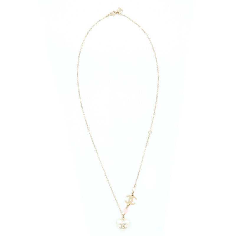 Chanel Heart Necklace Light Gold Tone
