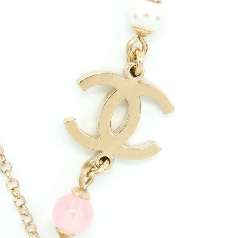 Chanel Pink CC Heart Enamel Pendant Necklace