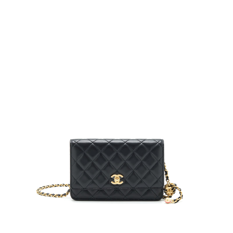 Chanel Pearl Wallet on Chain Quilted Lambskin and Calfskin Black Gold   eBay