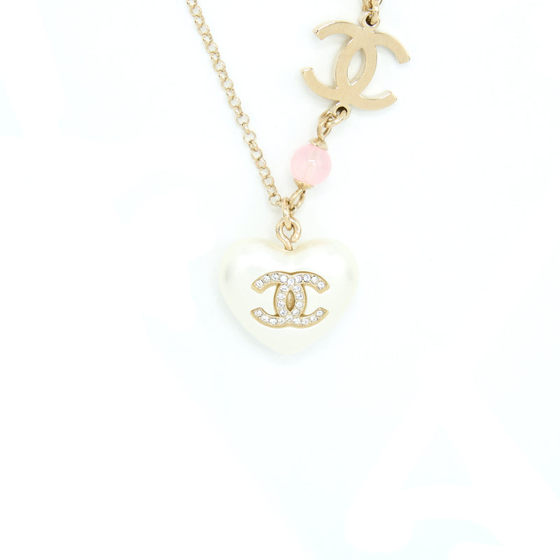 Chanel Heart Necklace Light Gold Tone