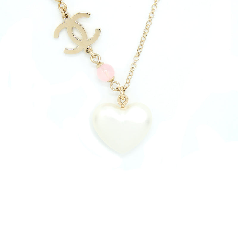 Chanel Heart Necklace Light Gold Tone