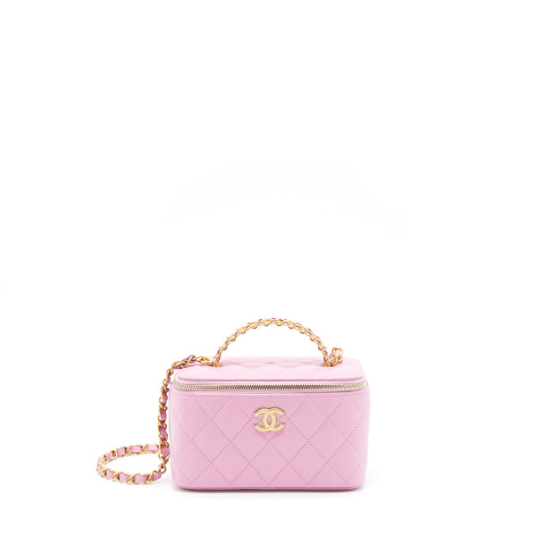 Chanel 22S Letter Top Handle Long Vanity With Chain Caviar NH622 Pink GHW