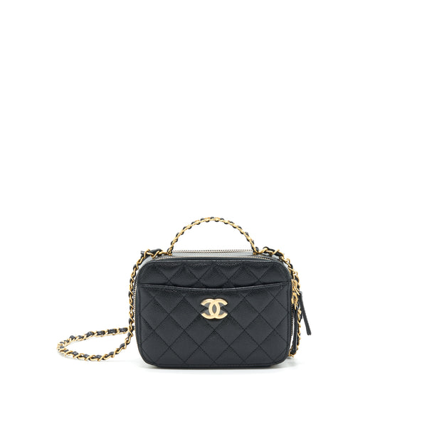 Chanel 22S Letter Top Handle Small Vanity Case Caviar Black Brushed GHW (Microchip)