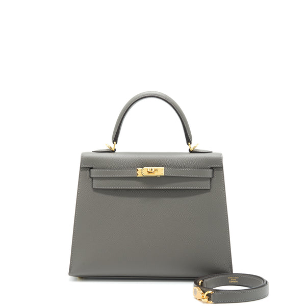 Hermes Kelly 25 Sellier Epsom Gris Meyer GHW Stramp U