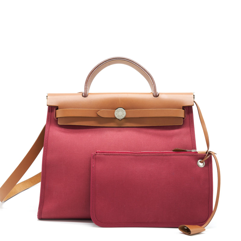 Hermes Herbag Zip 31 Toile Rubis/Fauve SHW Stamp square R