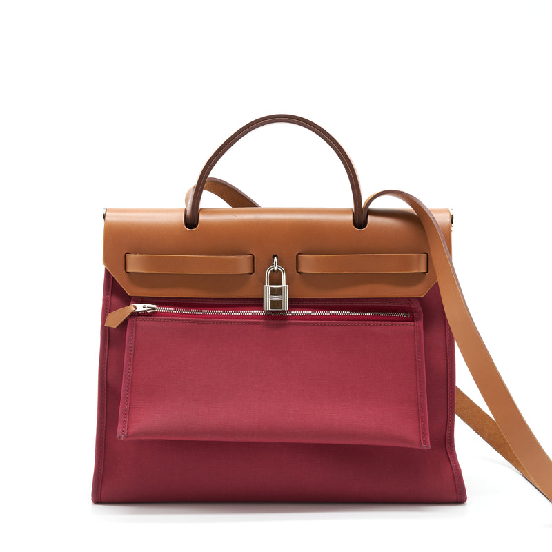 Hermes Herbag Zip 31 Toile Rubis/Fauve SHW Stamp square R