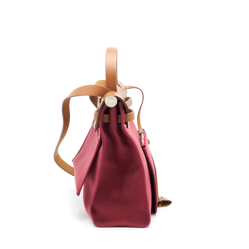 Hermes Herbag Zip 31 Toile Rubis/Fauve SHW Stamp square R