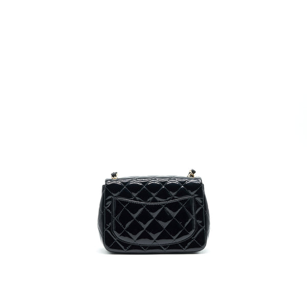 CHANEL MINI SQUARE FLAP BAG QUILTED PATENT LEATHER BLACK GHW