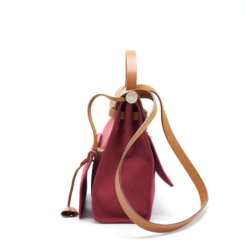 Hermes Herbag Zip 31 Toile Rubis/Fauve SHW Stamp square R