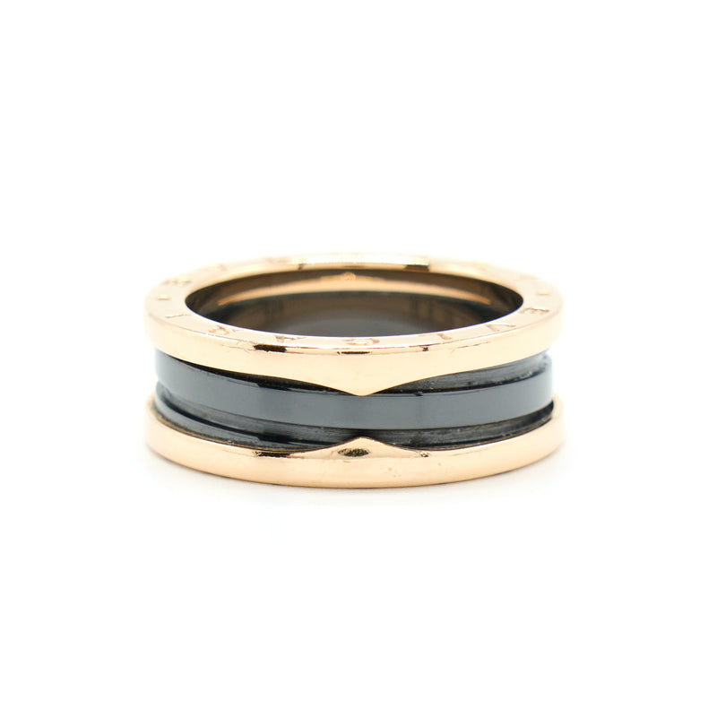 Bvlgari Size 60 B.Zero1 Two Band Ring 18k Rose Gold With Matt Black Ceramic