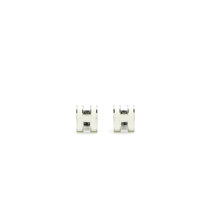 Hermes Mini Pop H Earrings Blanc SHW