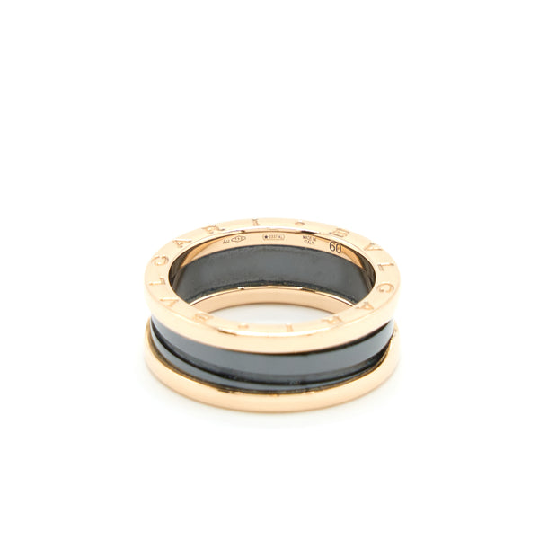 Bvlgari Size 60 B.Zero1 Two Band Ring 18k Rose Gold With Matt Black Ceramic