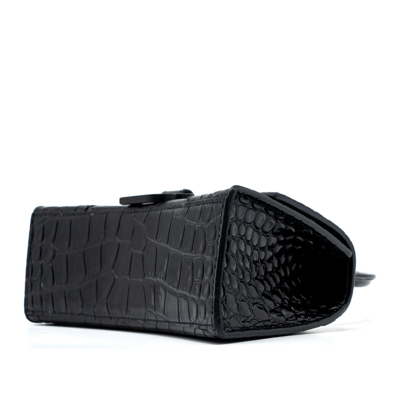Balenciaga Hourglass XS Croc-Embossed Calfskin So Black