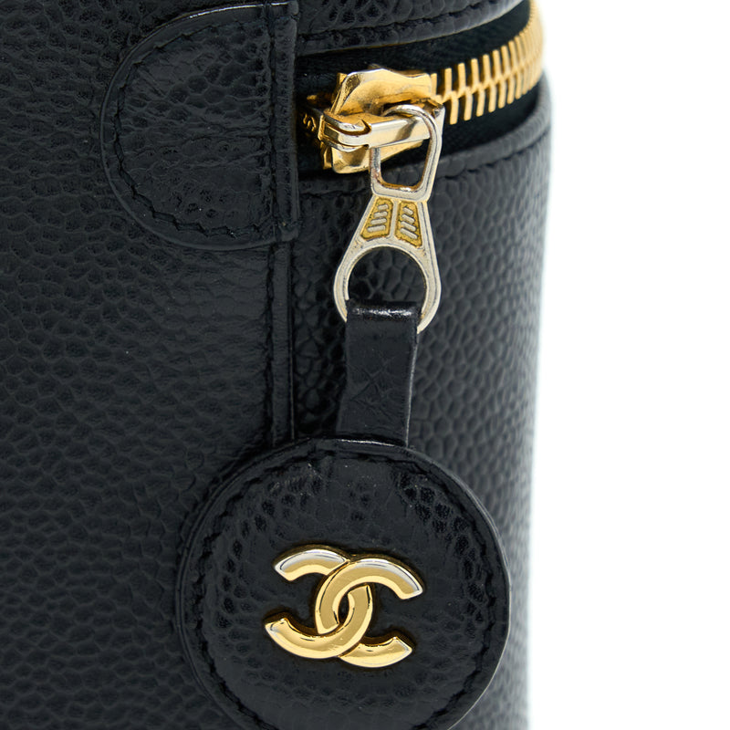 Chanel Vintage Vertical CC Logo Cosmetic Vanity Caviar Black GHW