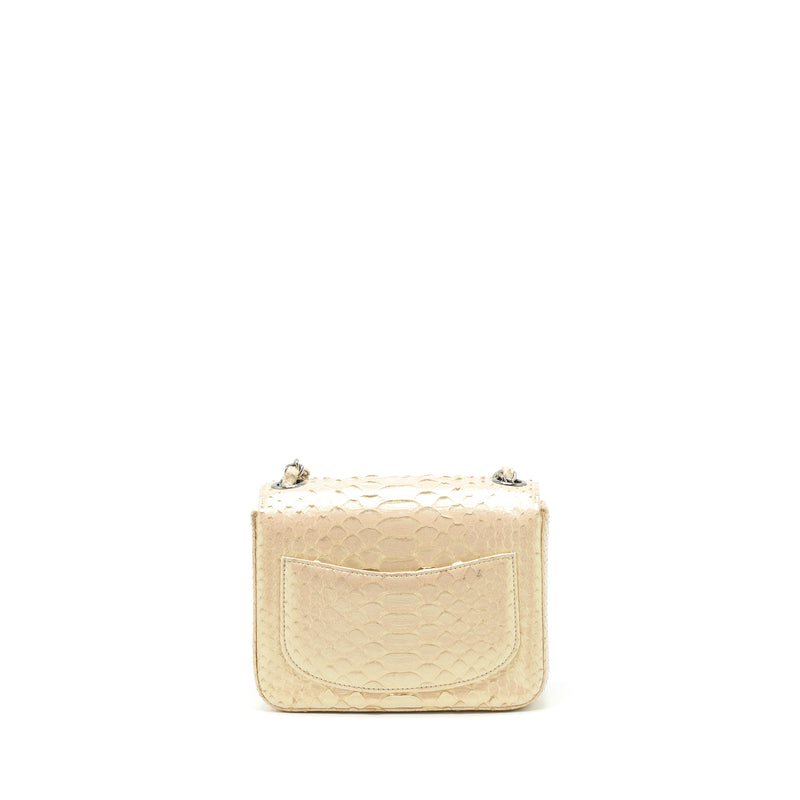 Chanel Mini Square Flap Bag Python Iridescent Light Beige SHW