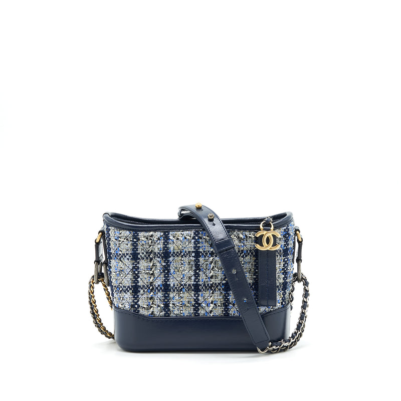 Chanel Small Gabrielle Hobo Bag Tweed Blue With Multi Colour Hardware