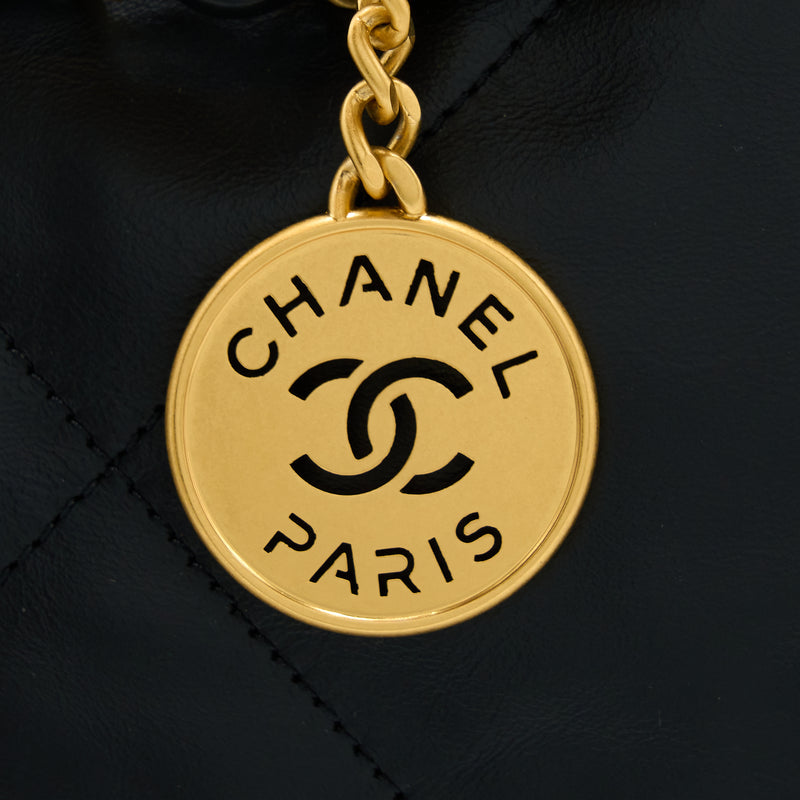 Chanel 22 Bag Medium Shiny Calfskin Black GHW (Microchip)