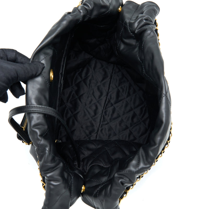 Chanel 22 Bag Medium Shiny Calfskin Black GHW (Microchip)