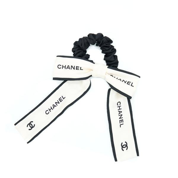 Chanel Black and White Silk CC Logo Scrunchie