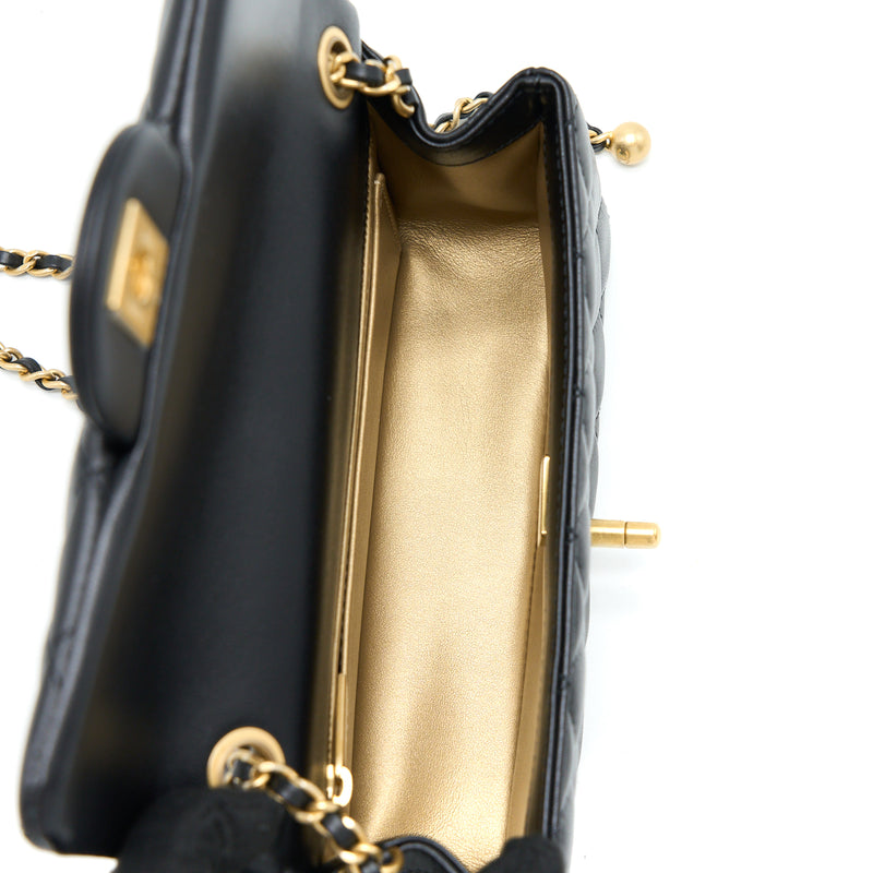 Chanel Pearl Crush Mini Rectangular Flap Bag Lambskin Black Brushed GHW (Microchip)