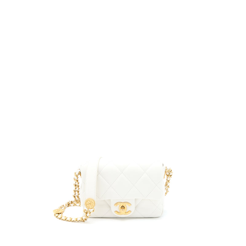 Chanel 22A Small Flap Bag Caviar White With GHW (Microchip)