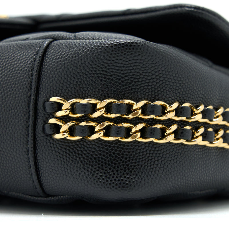 Chanel 23C Quilted Flap Bag CC Logo Chain Grained Calfskin Black GHW (Microchip)