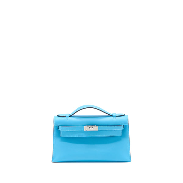 Hermes Kelly Pochette Swift P3 Blue De Nord SHW Stamp D